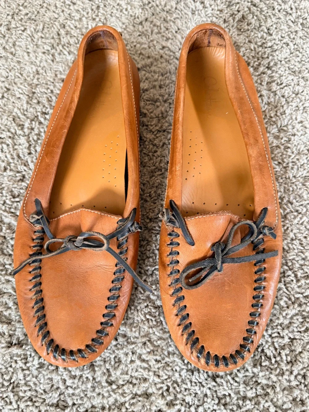 Cole Haan Men's Leather Moccasin Loafers in Cognac Brown with Dark Laces